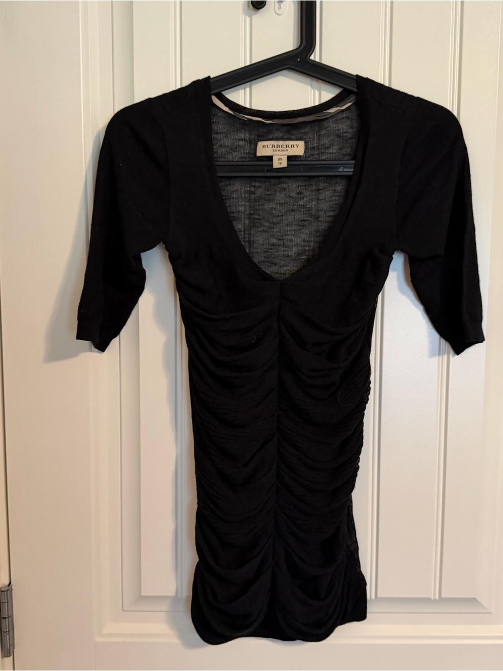 Burberry Charcoal Ribbed Knit Top with Black Trim